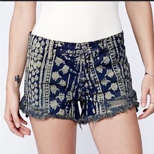 Free People Blue and Cream Jean Shorts